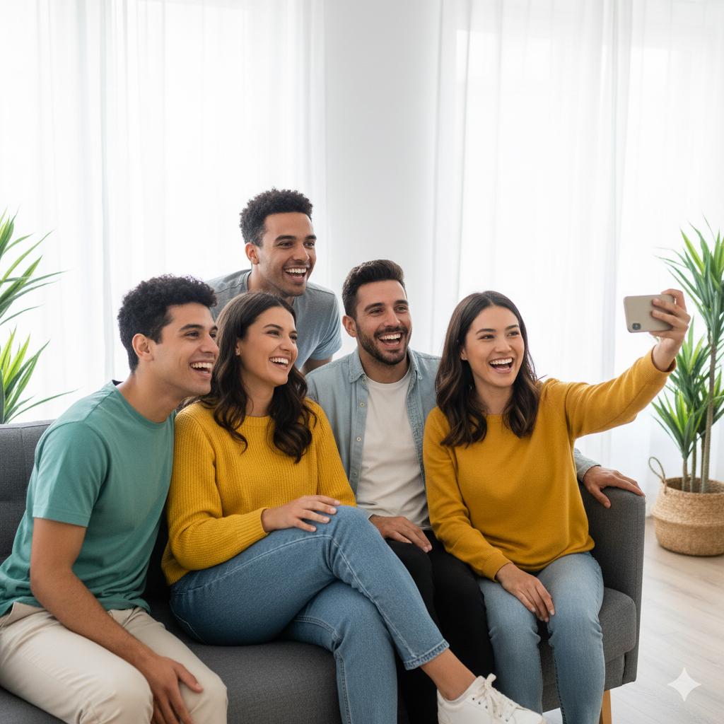 Happy group socializing